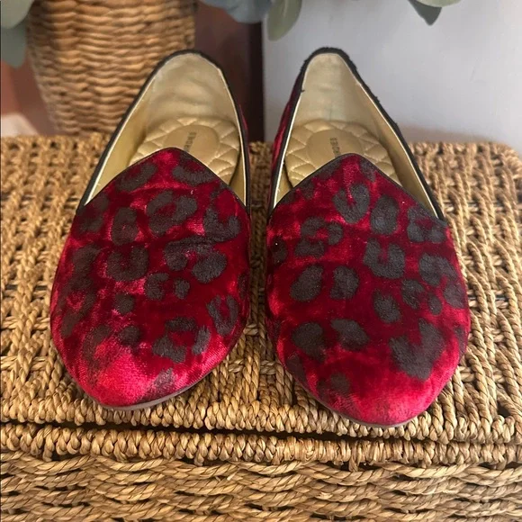 Birdies The Heron Red Black leopard print velvet quilted sole 7.5 Loafers - Picture 11 of 12